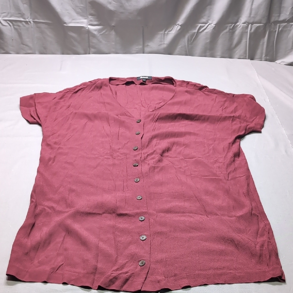 Madewell Central Shirt Cabernet Burgundy Button Front V-Neck Relaxed Crepe Top M